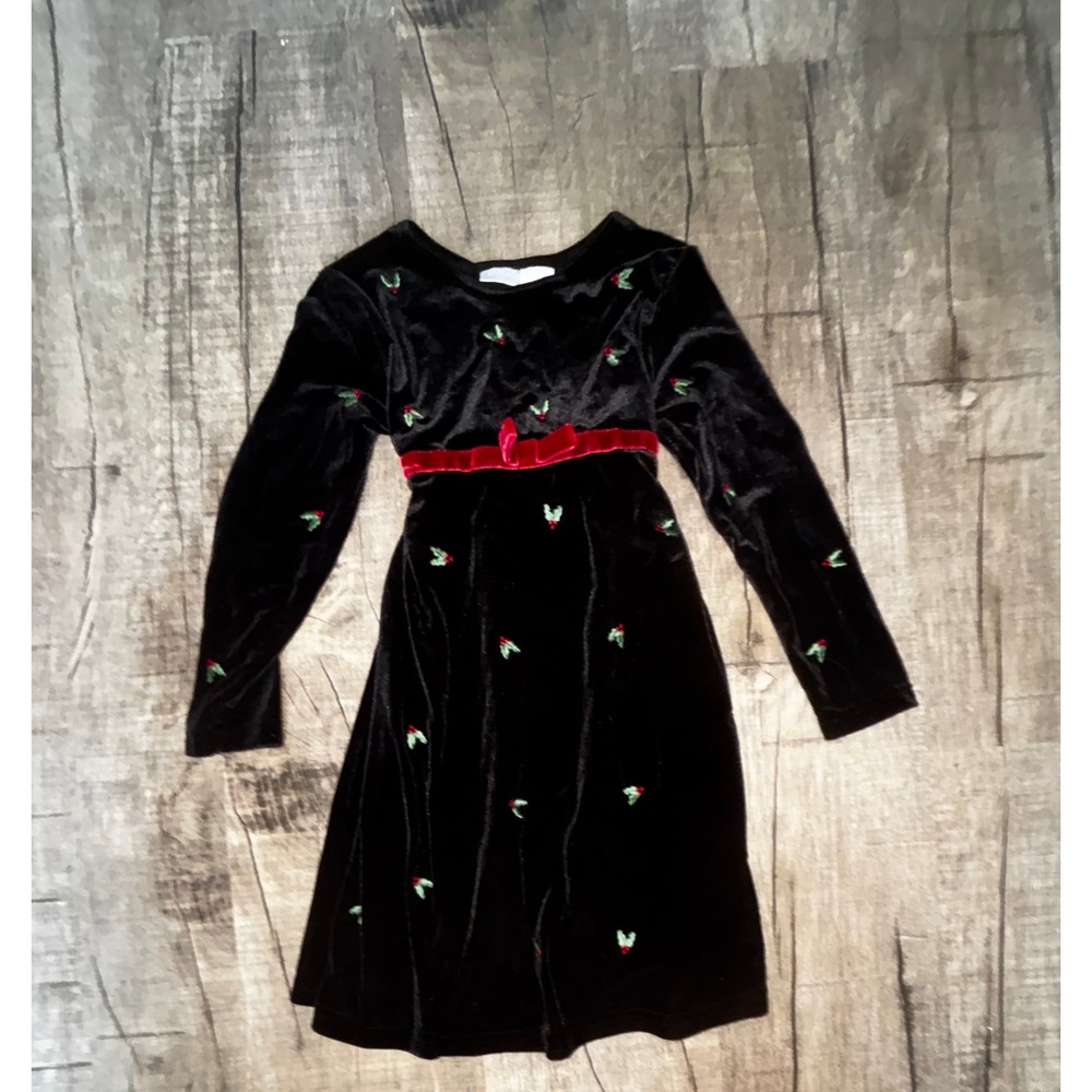 Perfectly Dressed Girls 5T Black Velvet Holly Berry Christmas Holiday Dress
